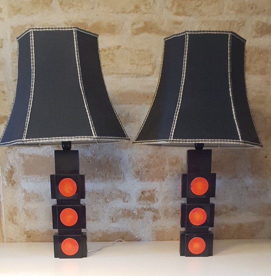 ** Retro bordslampor svart orange emaljerade lampor lampa