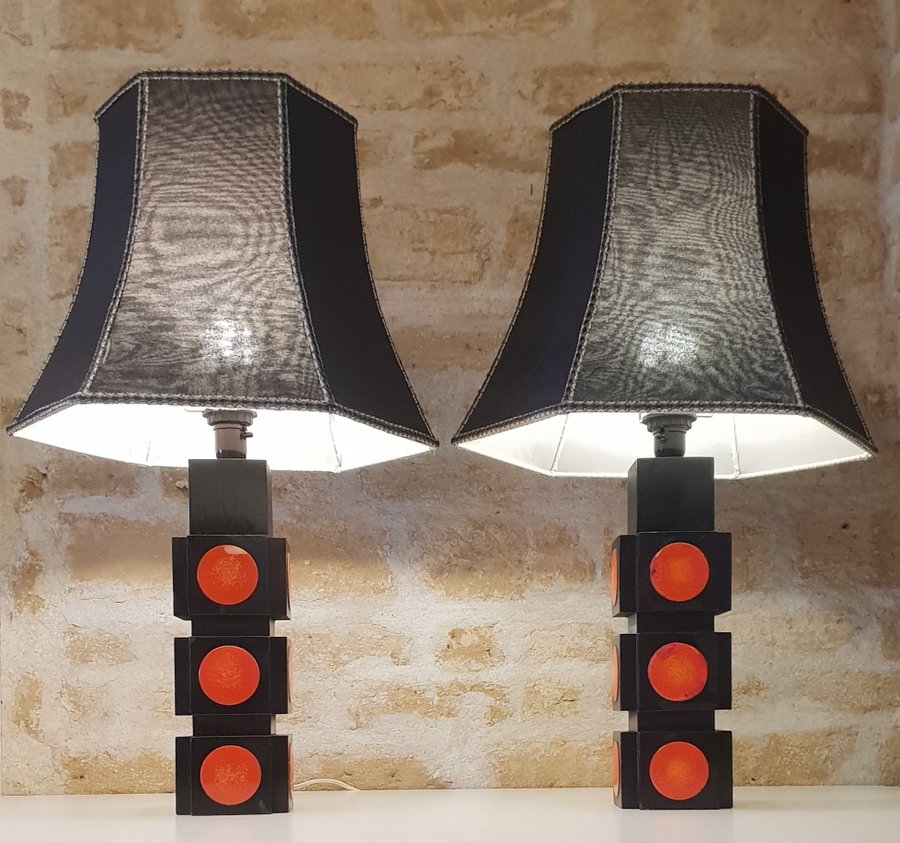 ** Retro bordslampor svart orange emaljerade lampor lampa