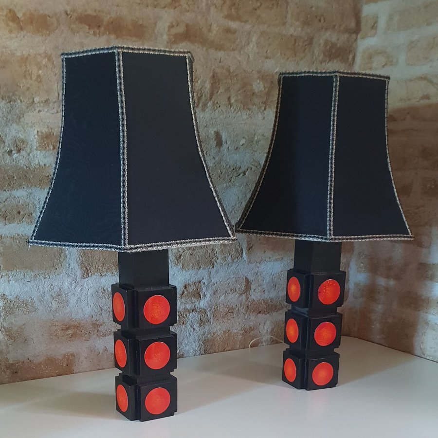 ** Retro bordslampor svart orange emaljerade lampor lampa