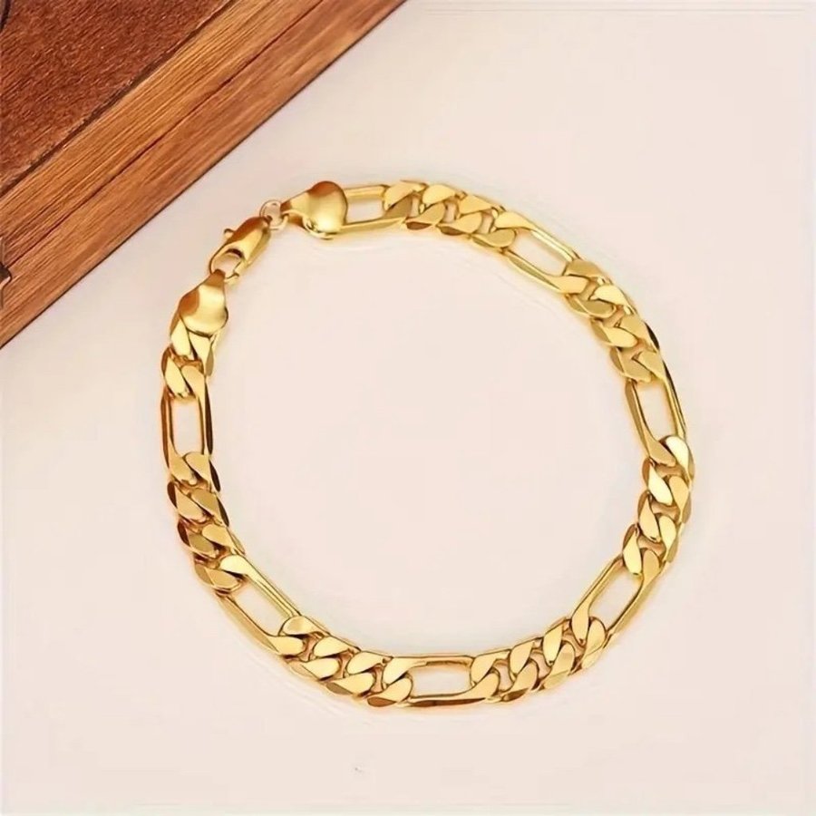 Lyxig 18K Guld Figaro Armband 20cm 6mm 18 K Guldpläterad Kedja