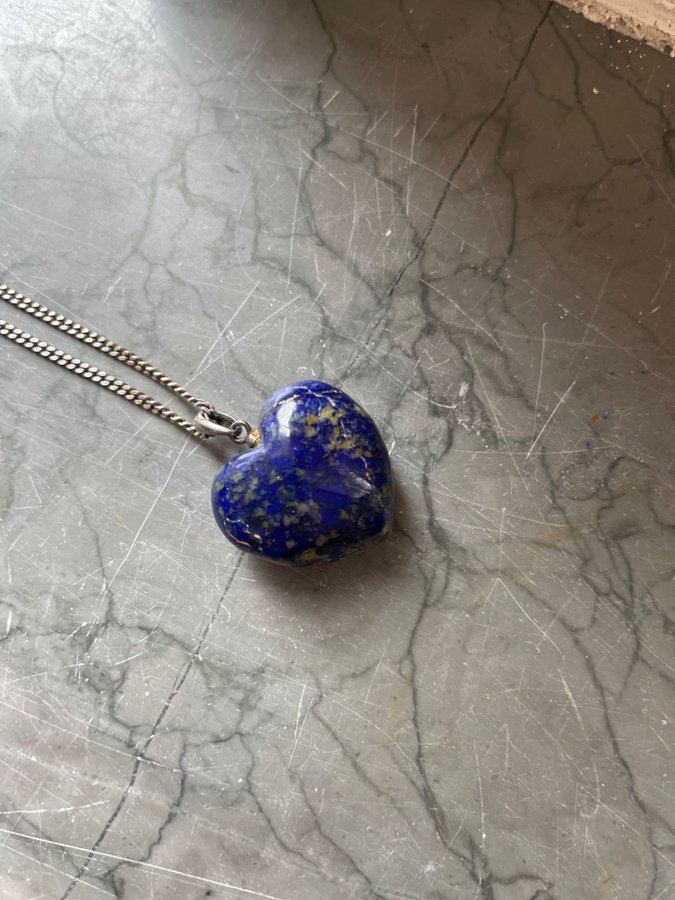 Stort HÄNGE hjärta och halsband ca 9 gram LAPIZ LAZULI Kristall Sten Naturlig