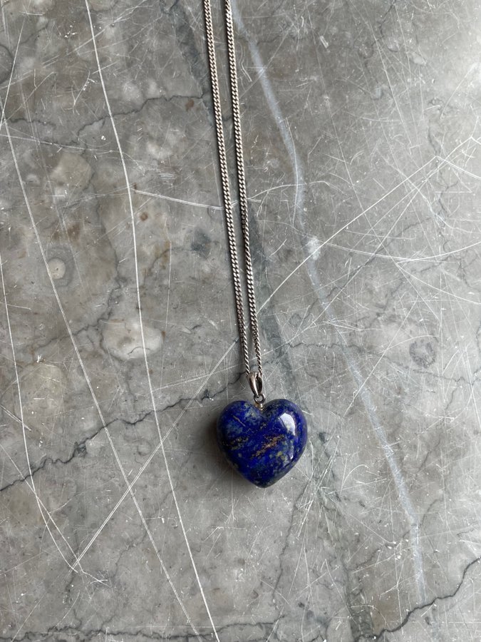 Stort HÄNGE hjärta och halsband ca 9 gram LAPIZ LAZULI Kristall Sten Naturlig