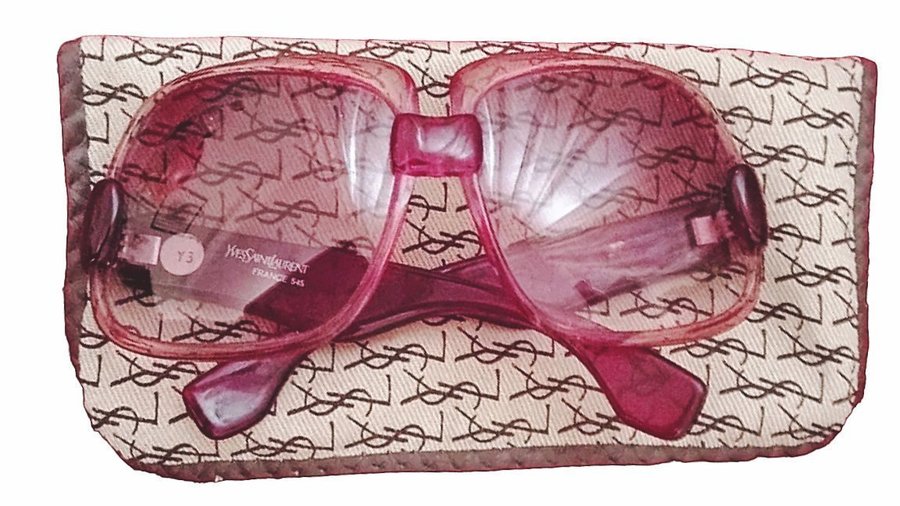 Yves Saint Laurent Womens Sunglasses Vintage Cherry Pink Grey Lenses + Ysl Case