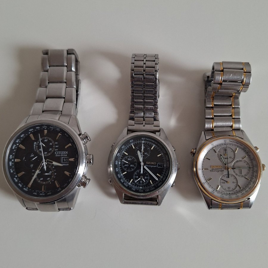 3 st herrklockor - Citizen Eco-Drive Seiko Chronograph  Seiko Kinetic