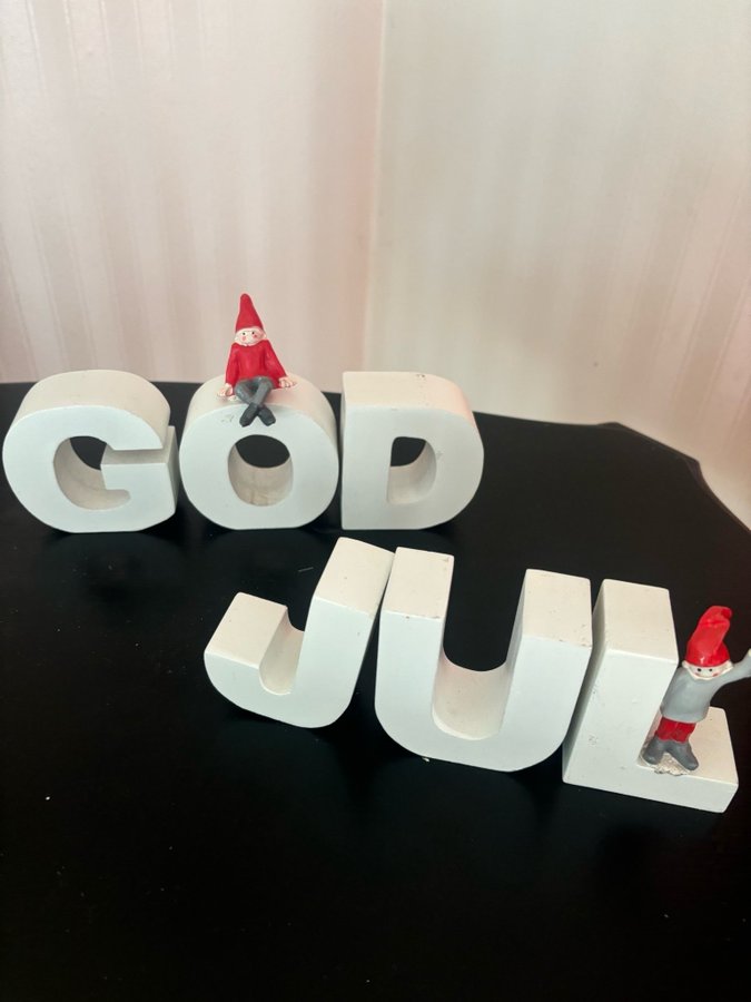 God Jul Dekoration med Tomtar, trä bokstäver från Serholt