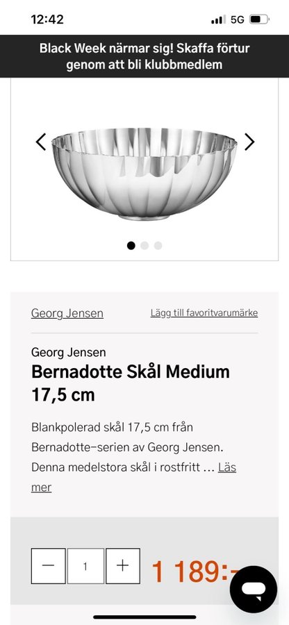 Georg Jensen Bernadotte Skål Medium 17,5 cm