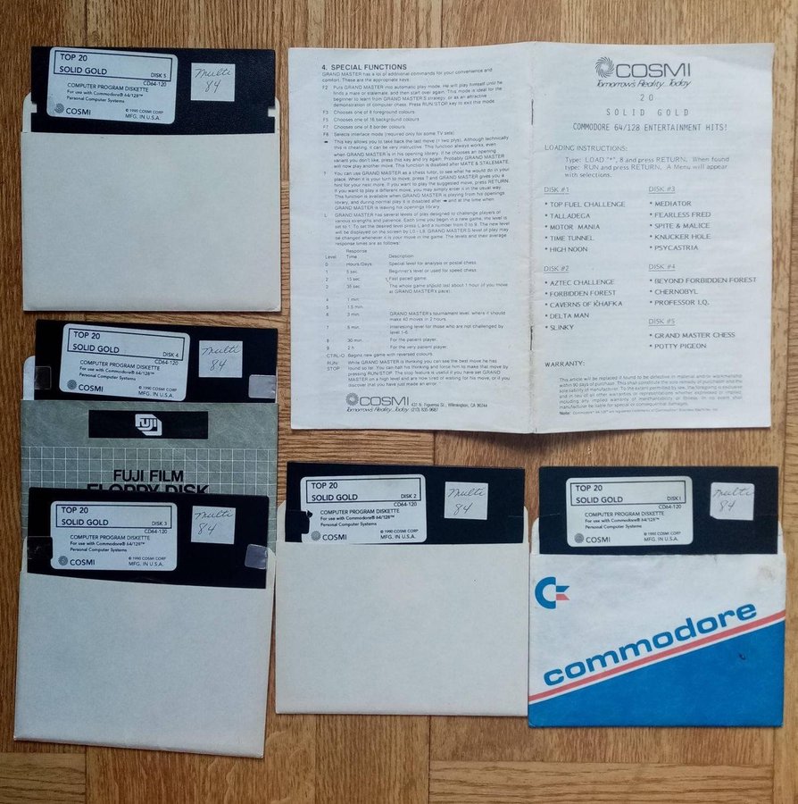 Top 20 Solid Gold (Cosmi) 5 x Lös Disk + Manual ->TESTAD<- Commodore 64