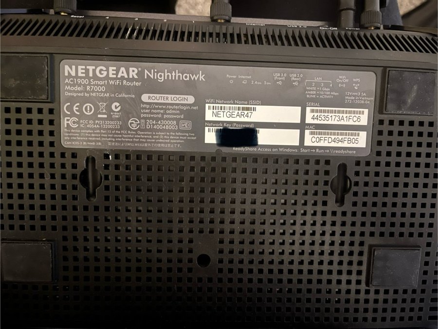 NETGEAR Nighthawk AC1900 Smart WiFi Router Model: R7000