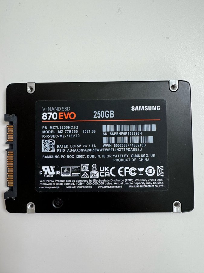 Samsung 870 EVO 250GB SSD Hårddisk