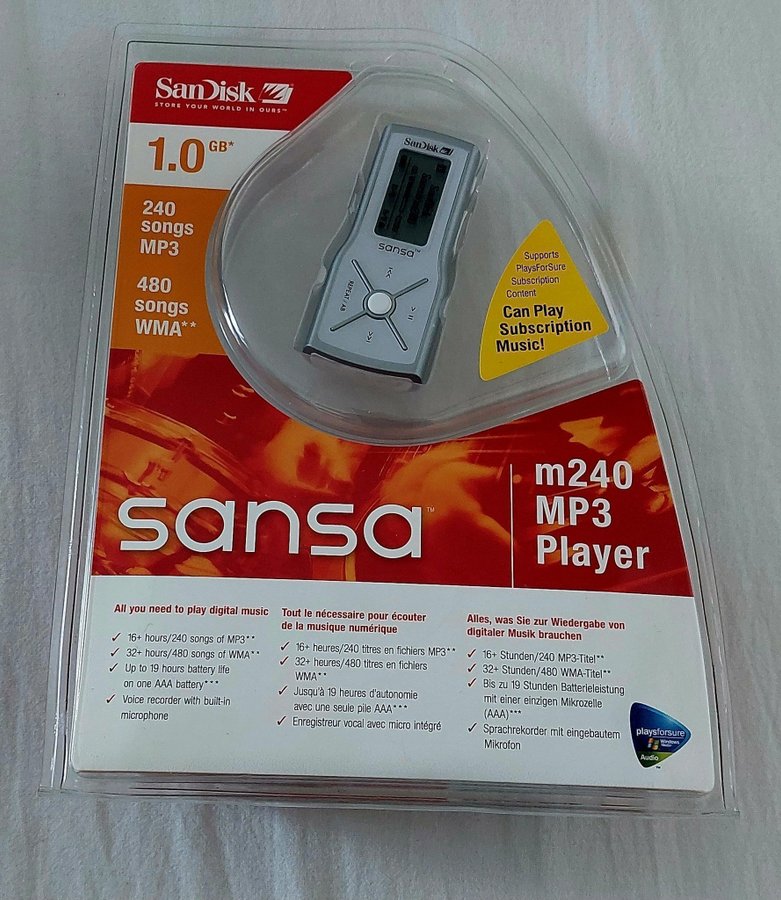 Retro SanDisk Sansa m240 Silver (1 GB) Digital Media Player MP3 Ny/Inplastad