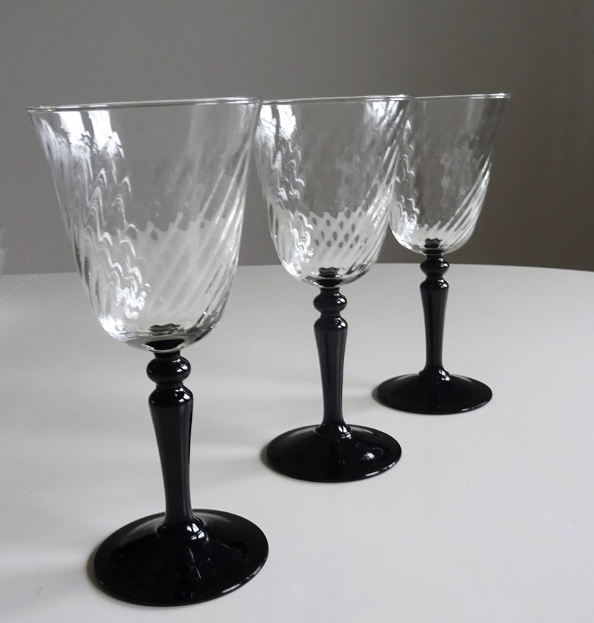 3 st Rödvinsglas vinglas Black Onyx svart fot