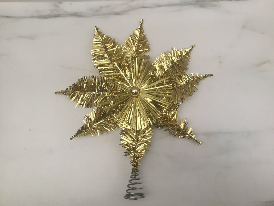 VINTAGE TOPPSTJÄRNA JULGRAN GULD GLITTER JUL DEKORATION