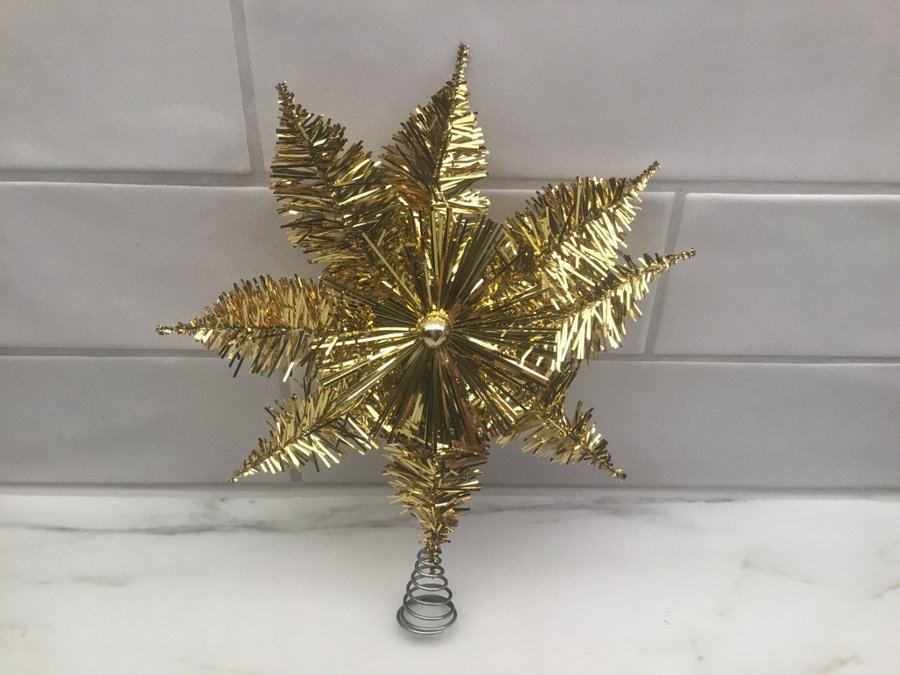 VINTAGE TOPPSTJÄRNA JULGRAN GULD GLITTER JUL DEKORATION