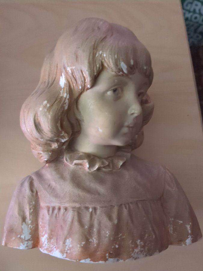 Äldre figur gips liten flicka märkt victorian girl marked