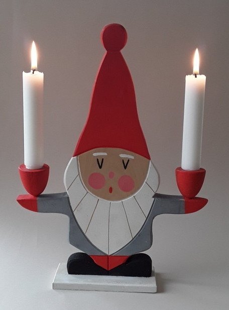 Stor äldre tomte i trä - ljusstake - Hemslöjd Borås - Retro Vintage