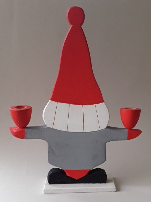 Stor äldre tomte i trä - ljusstake - Hemslöjd Borås - Retro Vintage