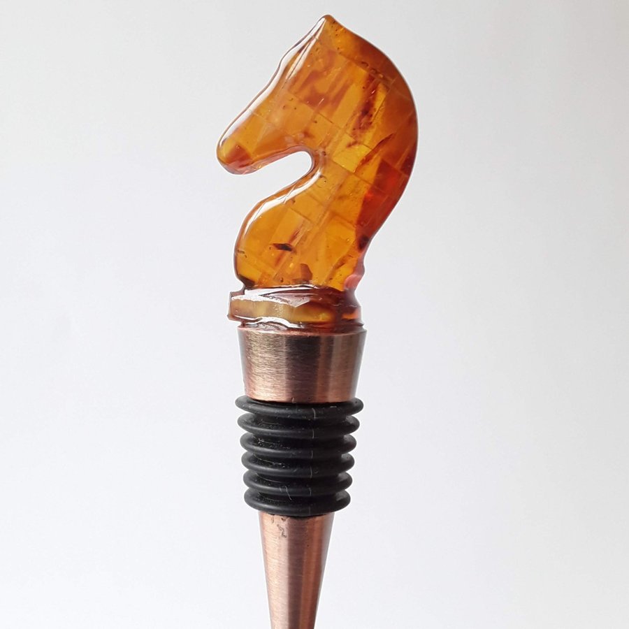 Knight chess piece All bottle stopper with Baltic amber Metal decorative cork