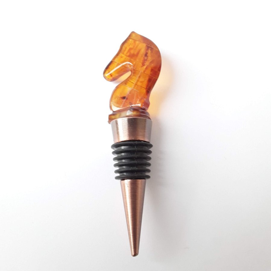 Knight chess piece All bottle stopper with Baltic amber Metal decorative cork