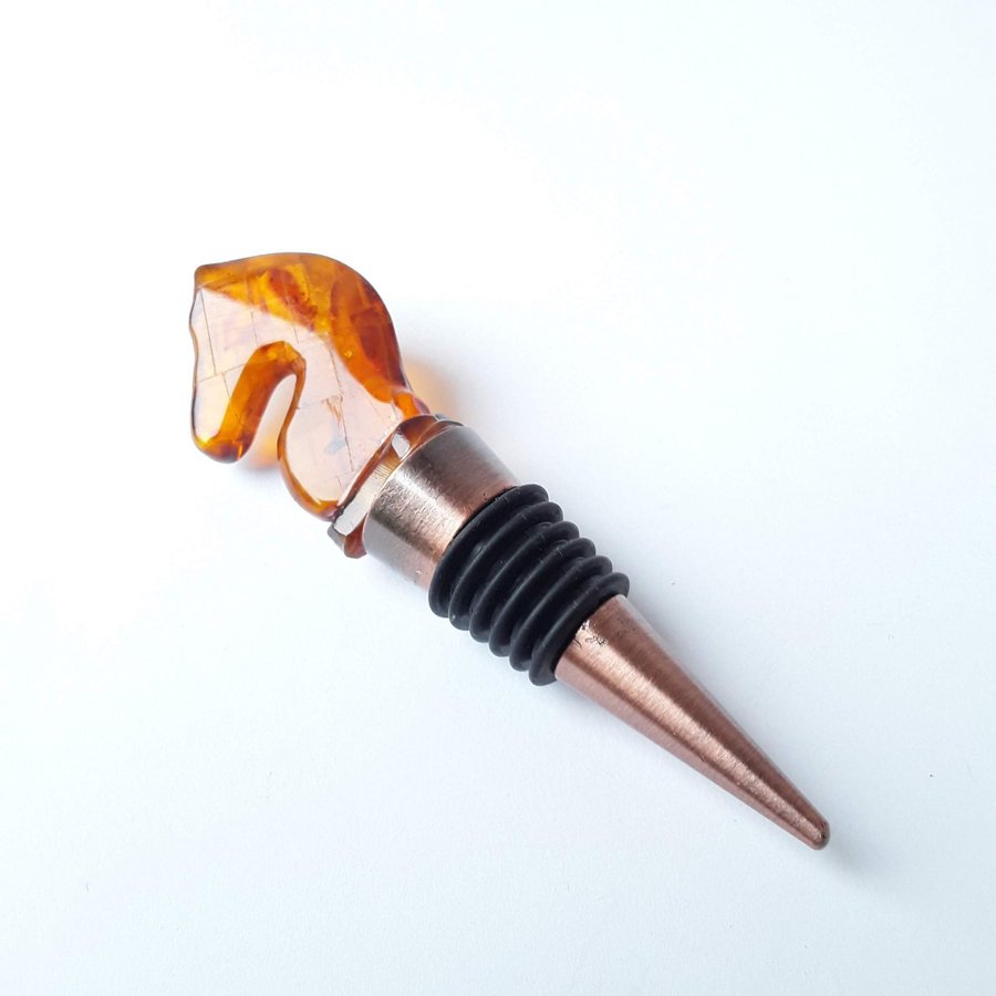 Knight chess piece All bottle stopper with Baltic amber Metal decorative cork