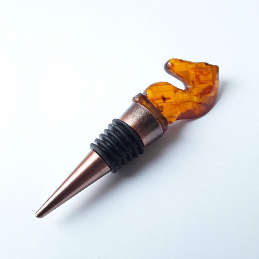 Knight chess piece All bottle stopper with Baltic amber Metal decorative cork